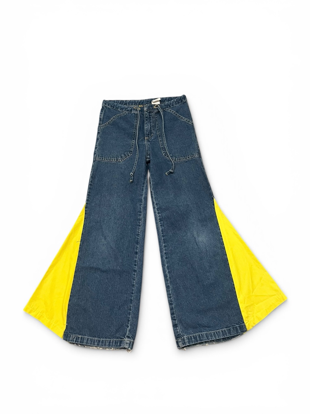 Vintage 90s Paris Blues Vintage Wide Leg Jeans Neon Yellow Contrast Flare Rave
